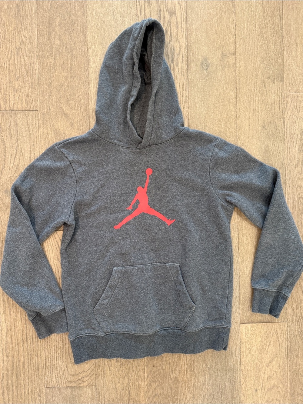 Jordan Pull Over Gray Boys Large Hoodie Red‎ Jumpman Logo Kangaroo Pocket